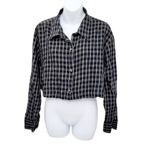 2/$20 H&M Black & White Plaid Pattern Buttons Down Cropped Top Shirt Size: XL